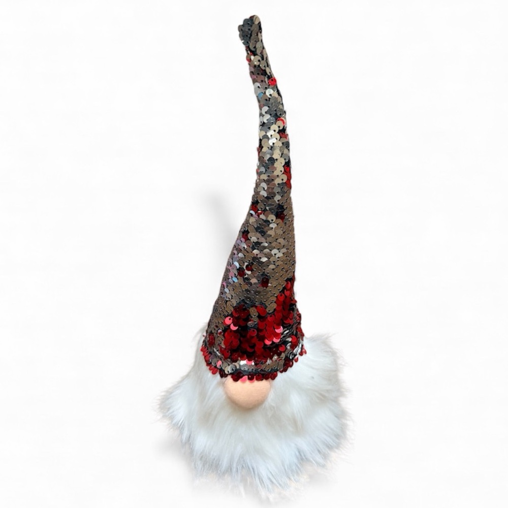 Gnome with Red and Silver Flip Sequins Long Hat Plush Christmas Decoration